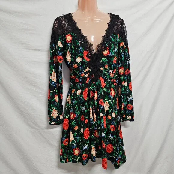 By Anthropologie Lacy V-Neck Mini Dress Women Size 4 Black - Picture 6 of 14